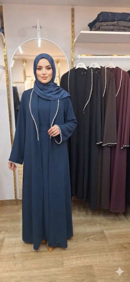 عباي قطعتين ستراس قبة وايدين